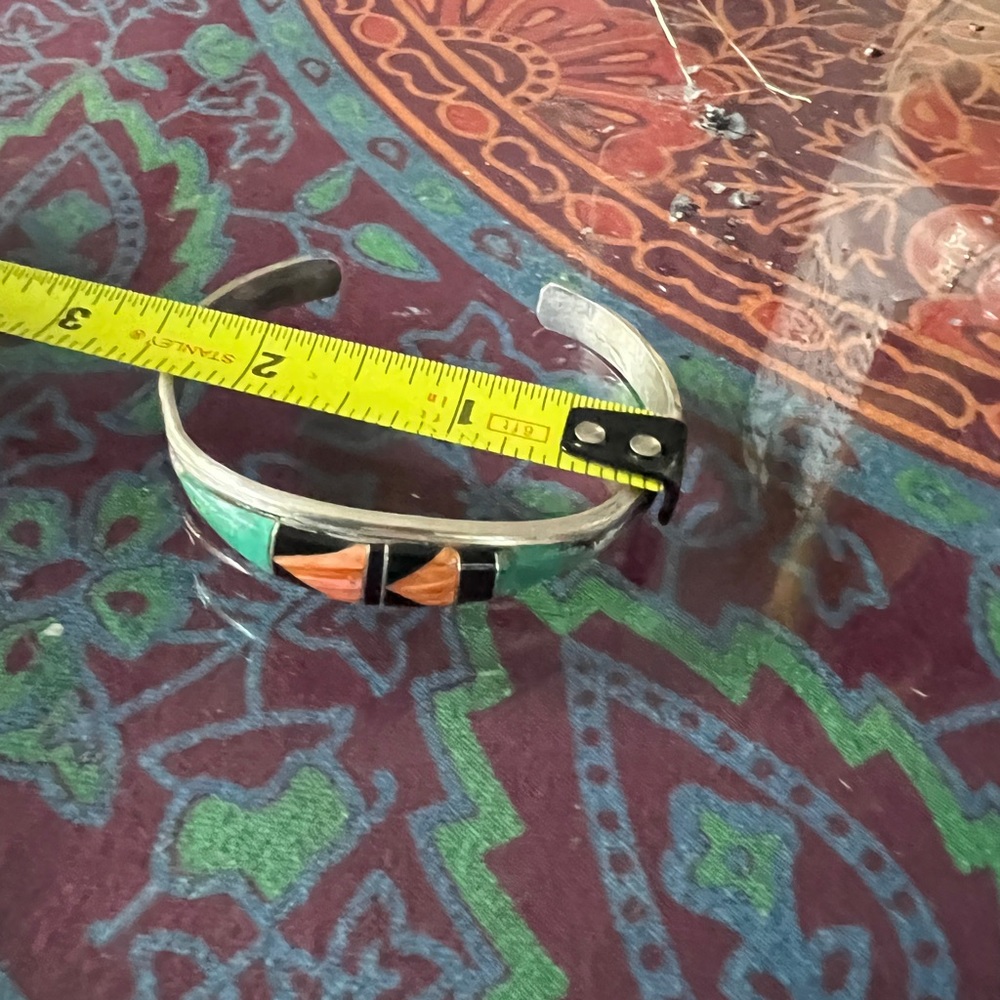 Vintage Native American Ss/Turquoise/Coral/Onyx C… - image 7